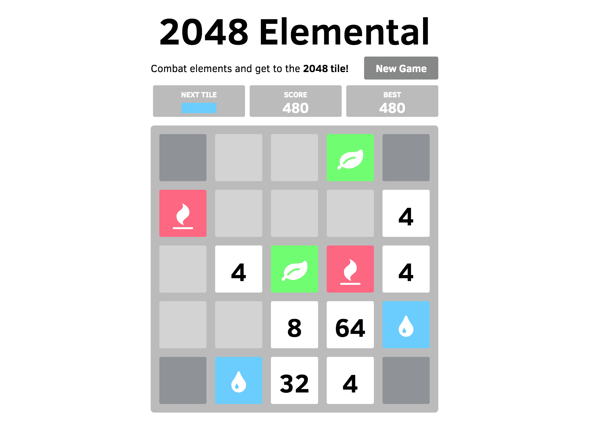 Elemental 2048 game screenshot
